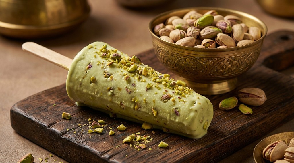 Pista kulfi with crushed pistachios